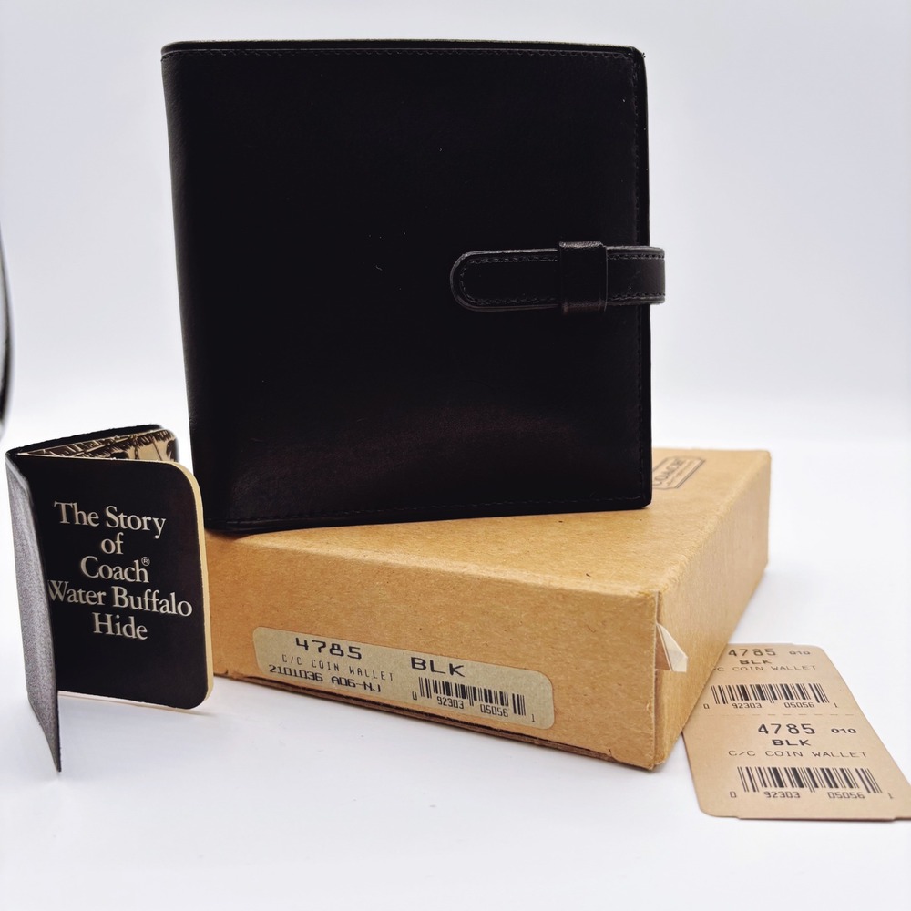 NEW Vintage Coach 4785‎ Black Water Buffalo Leather Bifold Coin Wallet DEADSTOCK